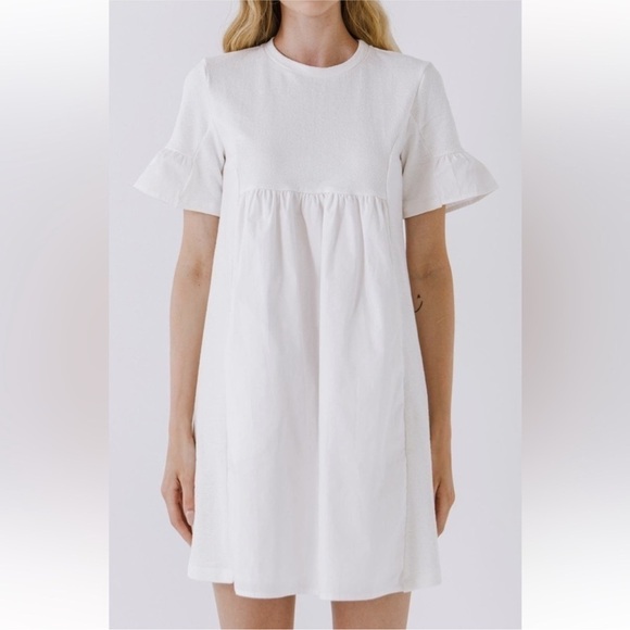 English Factory White Mixed Media Ruffle short sleeve dress size small - Picture 3 of 13
